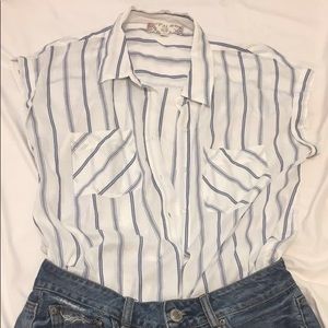 Striped loose beachy button up top